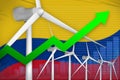 Colombia wind energy power rising chart, arrow up - renewable natural energy industrial illustration. 3D Illustration