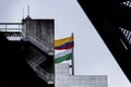 Colombian and Antioquia flags waving on top of a building Royalty Free Stock Photo