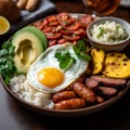 Colombian Bandeja Paisa & x28;Mixed Platter& x29; in a Lively Street Market Scene