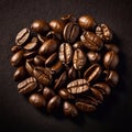 Colombian coffee beans arranged on dark surface. Illustration created with AI. Royalty Free Stock Photo