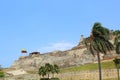 Colombian flag and Fortress of Castillo San Felipe.