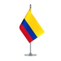 Colombian flag hanging on the metallic pole, vector illustration