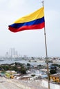 Colombian flag waving at the top of san Felipe's Castle on Cartagena de Indias