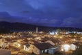 Colombian Guatavita colonial town night cityscape with colonial architecture and city lights Royalty Free Stock Photo