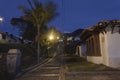 Colombian guatavita colonial town night scene of an empty brick peatonal path