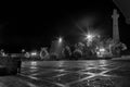 Colombian guatavita town night scene of main square with city lights and clock tower Royalty Free Stock Photo