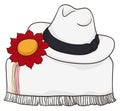 Colombian Paisa attire scene with hat, poncho and red flower, Vector illustration