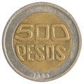 500 Colombian pesos coin Royalty Free Stock Photo