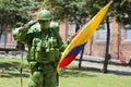 Colombian Soldier and flag in the street of Bogota