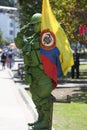 Colombian Soldier and flag in the street of Bogota Royalty Free Stock Photo