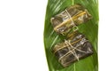 Colombian Tamale recipe with steamed banana leaves Royalty Free Stock Photo