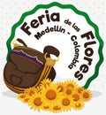 Colombian Traditional Carriel Bag and Daisies for Flowers Festival, Vector Illustration