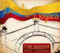 Colombian Waving Flag and Illustration Commemorating the Battle of Boyaca, Vector Illustration