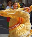 Colombian woman in traditional costume dance La Pollera Colora