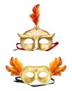 Colombina golden masks 3d realistic vector set Royalty Free Stock Photo