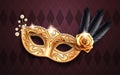 Colombina mask with beads and feather, rose flower