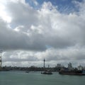 Colombo city view from Colombo Harbour ovessel lotus tower other building cloudy sky in sri lanka evening time cea Royalty Free Stock Photo