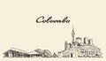 Colombo skyline Shri Lanka drawn vector sketch