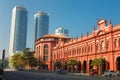 Colombo, Sri Lanka - 11 February 2017: The red building of Cargills and Miller in York Street with the skyscrapers of World Trade Royalty Free Stock Photo