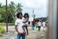 Young dad whit your daughte from the Interior of the second category train car in Sri Lanka from Colombo to Matara. Colombo, Sri