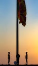 Colombo, Srilanka- 11 December 2019: Srilankan soldiers raising national flag in the Galle face beach