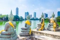 Colombo/Srilanka December 2019: Back of Buddha statues in Gangaramaya lake temple in Colombo Srilanka