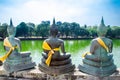 Colombo/Srilanka December 2019: Back of Buddha statues in Gangaramaya lake temple in Colombo Srilanka