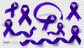 Colon Cancer Awareness Month. Dark Blue Color Ribbon Isolated On Transparent Background. Set. Colorectal Cancer. Vector