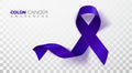 Colon Cancer Awareness Month. Dark Blue Color Ribbon Isolated On Transparent Background. Colorectal Cancer. Vector