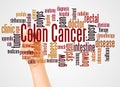 Colon Cancer word cloud and hand with marker concept