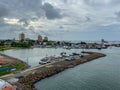 A view of the Colon, Panama skyline from the port with its apartments, condominiums and businesses