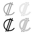 Colon sign currency symbol Costa Rican Salvadoran money CRC set icon grey black color vector illustration image solid fill