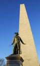 Colonel William Prescott Statue and Bunker Hill Obelisk Monument Royalty Free Stock Photo
