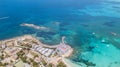 Colonia Sant Jordi, Mallorca Spain. Amazing drone aerial landscape of the charming Estanys beach. Caribbean colors, green and blue Royalty Free Stock Photo