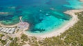 Colonia Sant Jordi, Mallorca Spain. Amazing drone aerial landscape of the charming Estanys beach Royalty Free Stock Photo