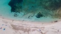 Colonia Sant Jordi, Mallorca Spain. Amazing vertical drone aerial landscape of the charming Estanys beach Royalty Free Stock Photo