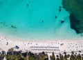 Colonia Sant Jordi, Mallorca Spain. Amazing vertical drone aerial landscape of the charming Estanys beach Royalty Free Stock Photo