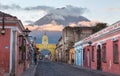 Colonial Spanish Architecture Santa Catalina Arch Gate Agua Volcano Antigua Guatemala Royalty Free Stock Photo