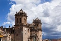 Colonial building in Peruvian Andes. Cathedral and main square in Cusco. Royalty Free Stock Photo
