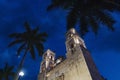 Church San Servacio with palm trees in the night in the downtown of Valladolid, Yucatan, Mexico Royalty Free Stock Photo