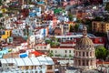 Colonial colorful crowd city and building of silver mining history, Mexico, American Royalty Free Stock Photo