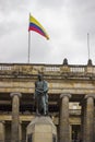 Colonial downtown bogota colombia simon bolivar and flag Royalty Free Stock Photo