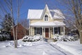 Colonial-era house exterior with snow Royalty Free Stock Photo