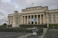 Neo-classical stone Memorial War Museum with main entry on grand stairs and historic WW1 and WW2 cenotaph in Auckland, New Zealand