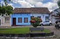 Colonial facades in little square at historic center, Sao Joao del Rei, Brazil