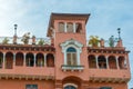 Colonial house balcony with flowers and plants Royalty Free Stock Photo