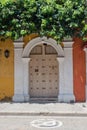 Classic colorful facade of the streets of Cartagena. Colombia. Royalty Free Stock Photo