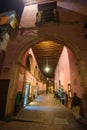 Colonial narrow street tunnels at night in Guanajuato of silver mining history, Mexico, American Royalty Free Stock Photo