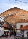 Colonial streets with the backdrop of the Cerro Rico mountain, in Potosi, Bolivia