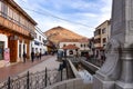 Colonial streets with the backdrop of the Cerro Rico mountain, in Potosi, Bolivia